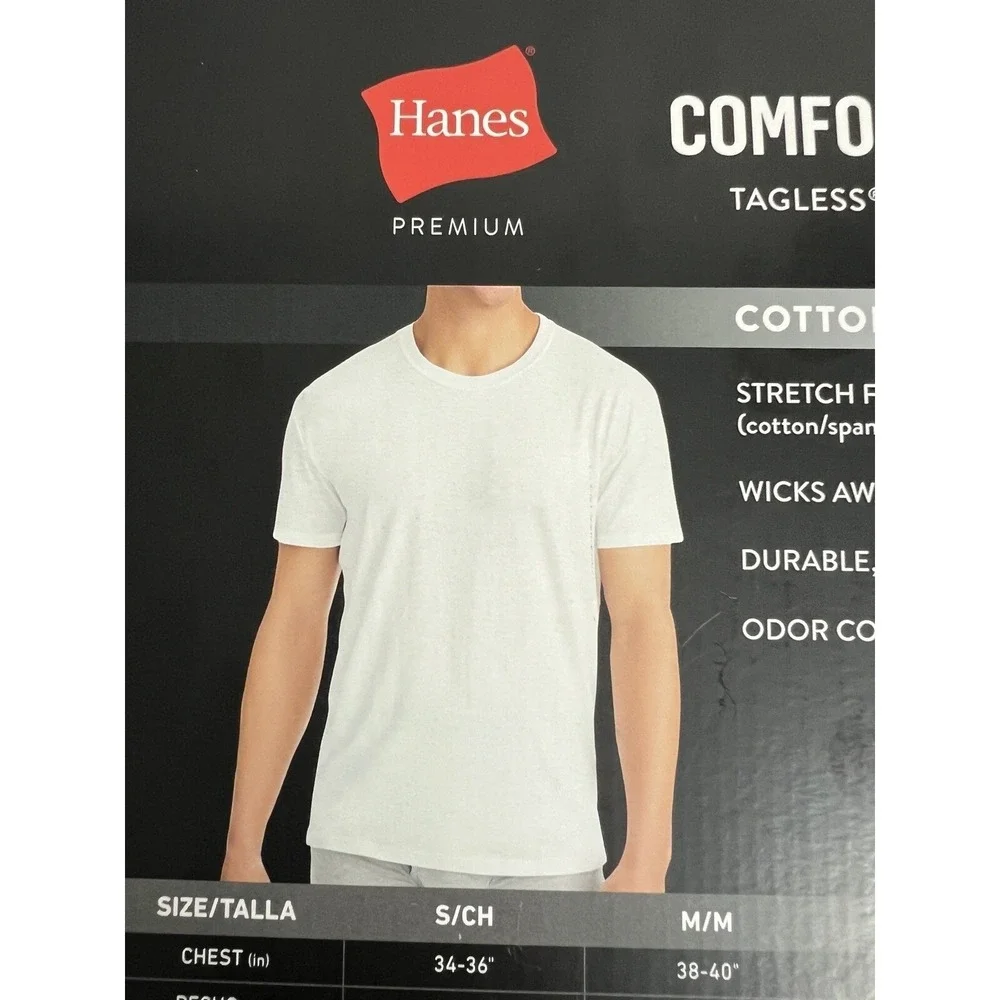 Hanes Mens Crews 3 Pack Undershirt Sz Med Premium Black Label Crewneck White A4